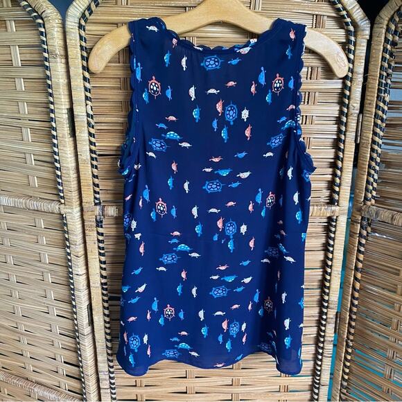 Maeve Sleeveless Blue and White Tank Top with Playful Novelty Turtle Pattern 6 - Picture 8 of 8
